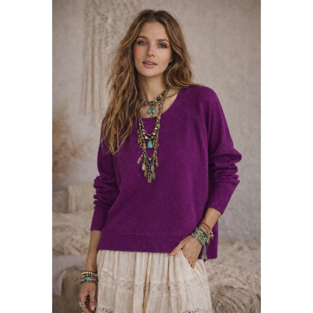 Lou & Grey Purple Long Sleeve Crew Neck Sweater Sz XS Bohemian Artsy Colorful